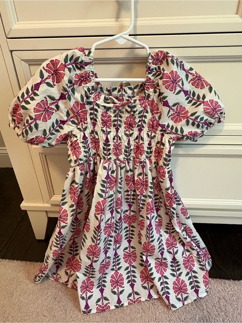 J. Crew Factory Pink Floral Smocked Puff-Sleeve Dress